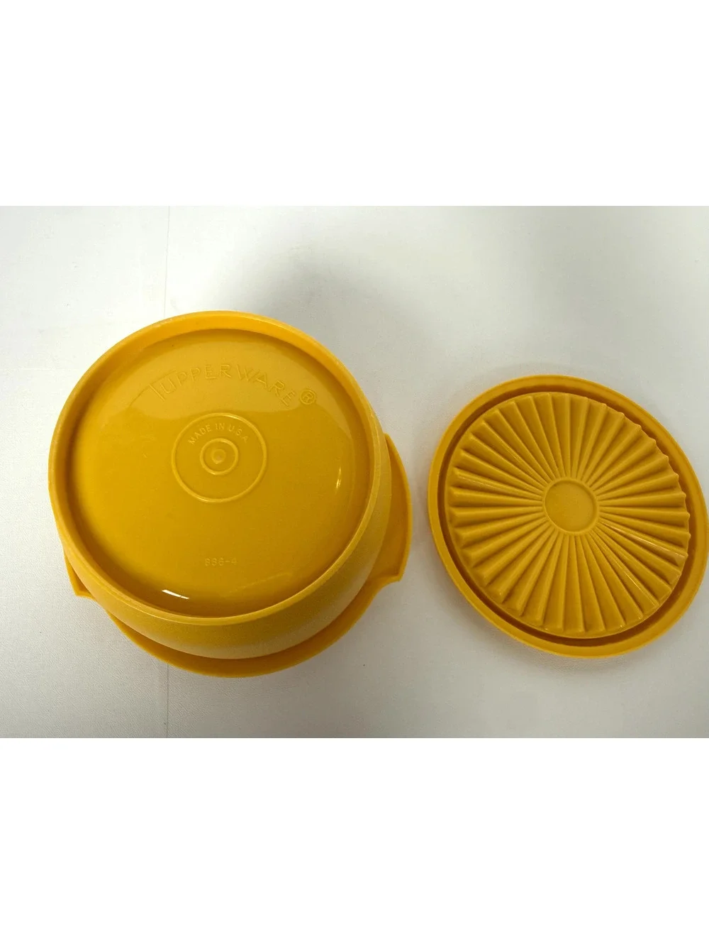 Vintage Tupperware Yellow Container with Unique Sunburst Lid